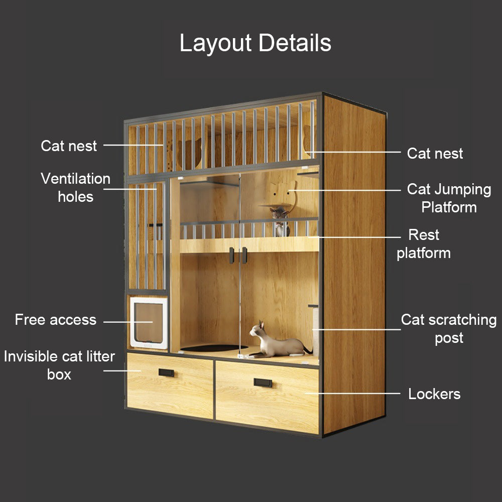 Homelements Luxury Wooden Cat House Cat Villa Home Indoor Pet Cabinet Integrated Cat House Drawer Type Cat Toilet with Built-in Storage Cabinet   Luxury Wooden Cat Furniture Breeding Luxury Cat House Luxury Cat  Pet Villa Nest Bed Cage Display Cage Cabine