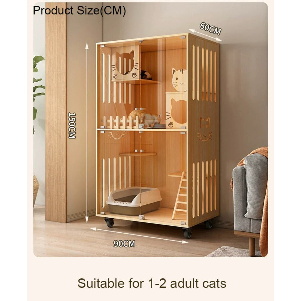 Homelements Cat, Villa Cat House, Cat Cage, Cat Cabinet, Solid Wood, Indoor Home Use, Luxury Cat Nest, Cat House, That Does Not Occupy An Area-Without basin