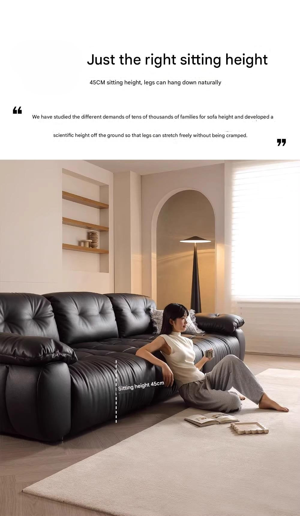 Medieval Black Straight Leather Sofa