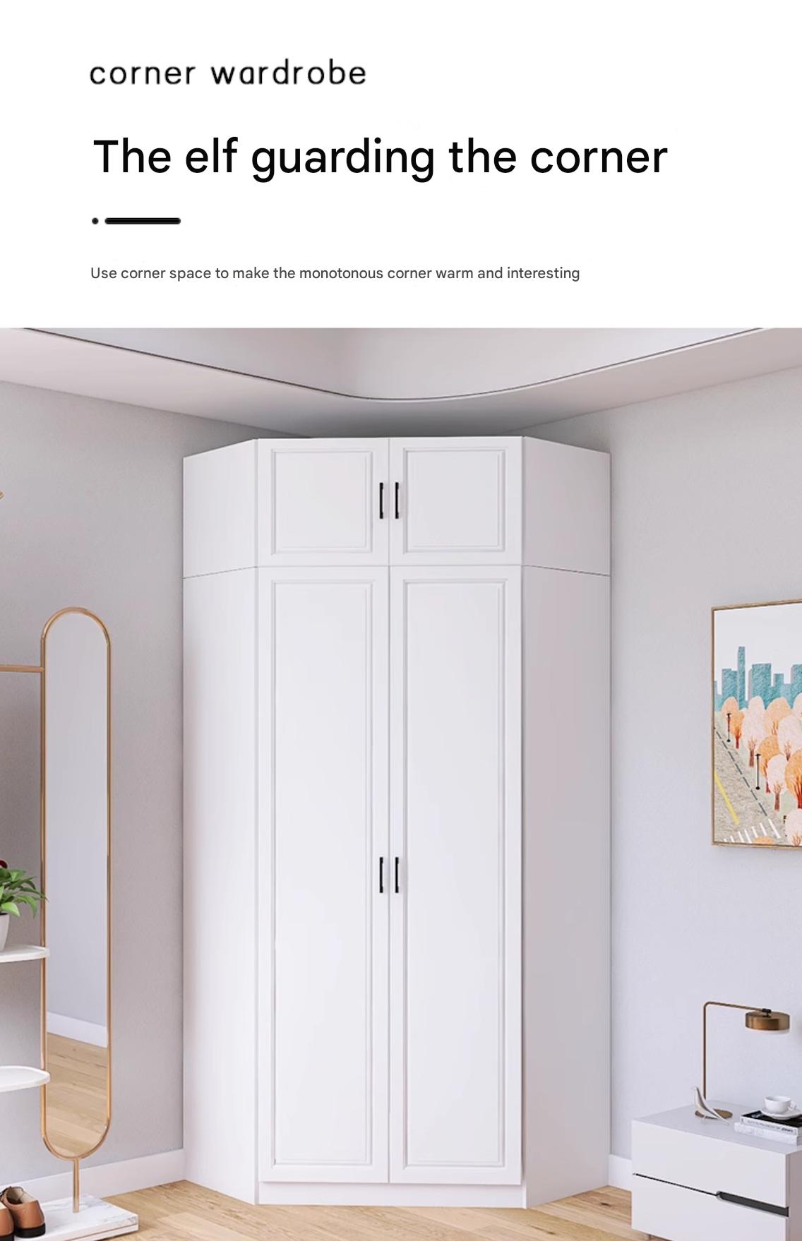 Corner Wardrobe Household Bedroom Small Apartment Solid Wood 90 Degree Master Bedroom Corner 7-character L-shaped Corner Wardrobe Combination Storage