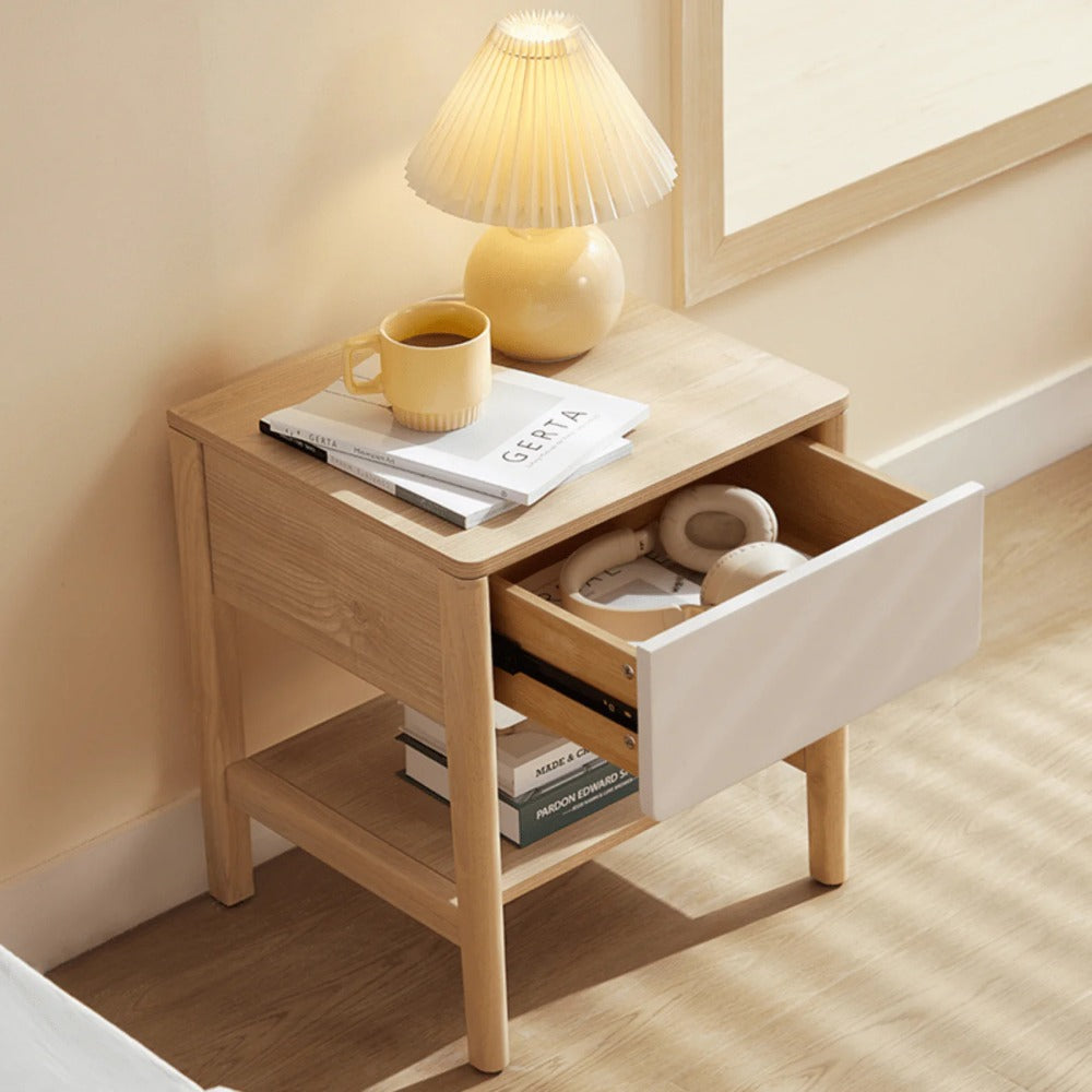 Linsay Evelyn Bedside Table, Natural&White