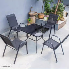 Homelements Outdoor Leisure Combination Square Table and Chairs Waterproof Sun-proof Anti-corrosion Garden Table and Chairs Tempered Glass Tabletop 4 Pieces of Textilene Mesh Chairs