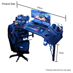 Homelements 1.4×0.8M Esports Desk With Storage Rack Without Chair – Black