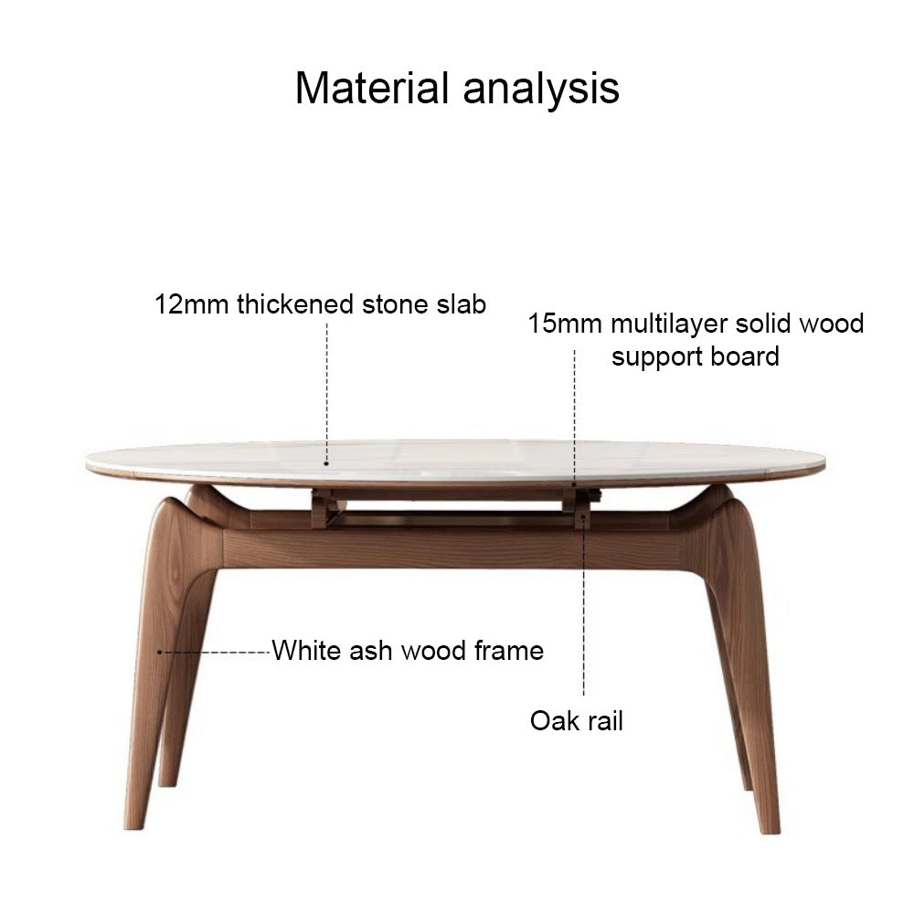 Homelements  Marble Rock Plate Telescopic Dining Table and Chair Set Solid Wood Folding Square Change Round Heat-resistant Round White Dining Table Kitchen Living Room Furniture