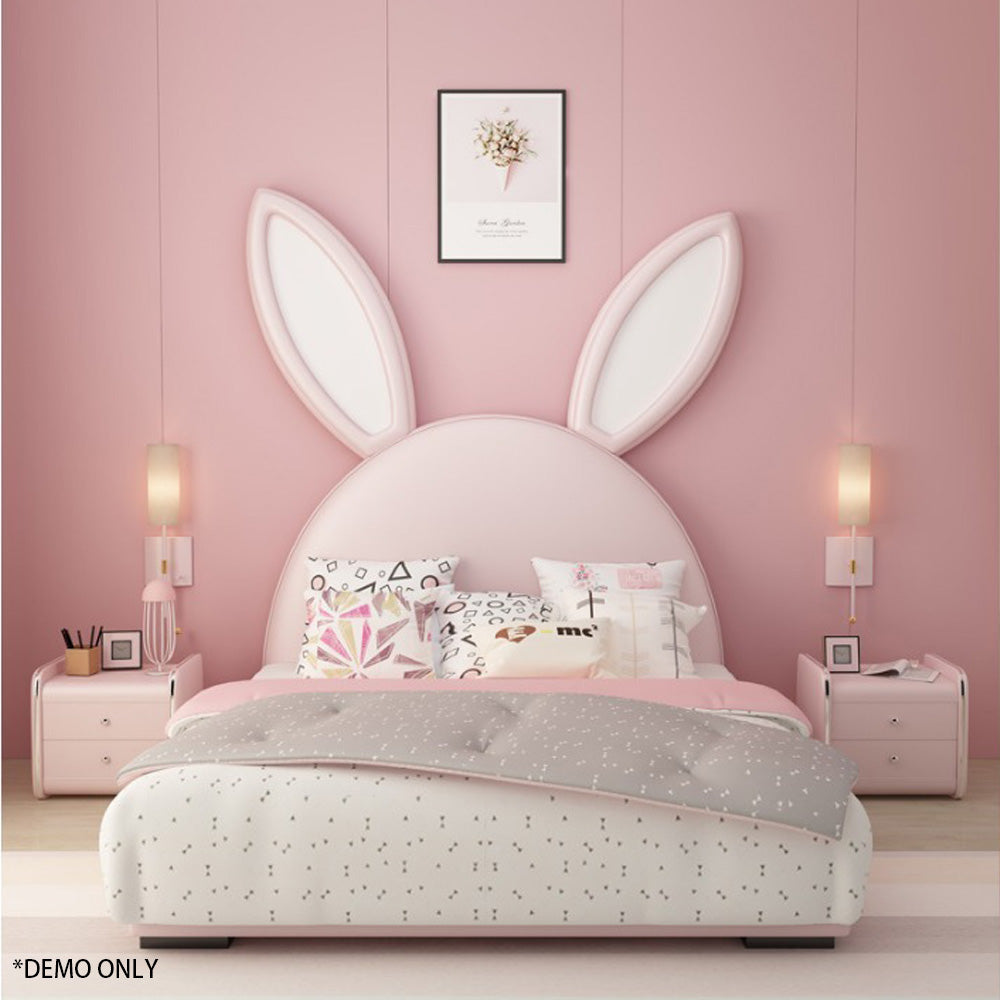 Homelements Modern Simple Rabbit Children's Bed Girl Princess Bed 1.2 Meters Storage Bedroom Leather Bed Boy Single Solid Wood Bed Modern Cartoon Wood Convertible Luxury Bed Room Furniture House Kids Classic Storage Twin Beds for Girls