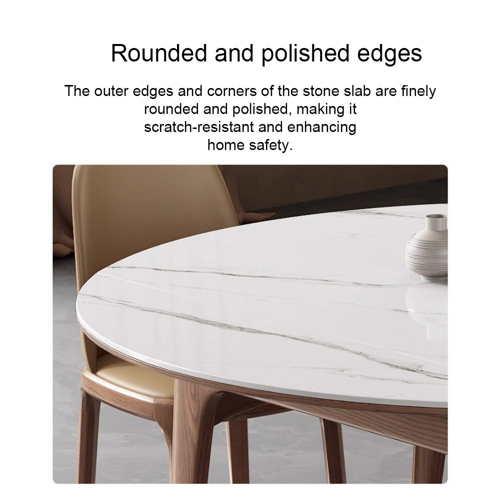 Homelements  Marble Rock Plate Telescopic Dining Table and Chair Set Solid Wood Folding Square Change Round Heat-resistant Round White Dining Table Kitchen Living Room Furniture