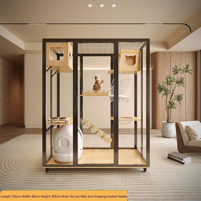 Homelements Large Cat House - Luxury Indoor Glass & Wood Catio Villa