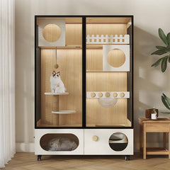 Homelements Wood Cat Cage for Living Room Cat House Movable Light Luxury Creative Household Cage for Cats