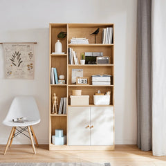 Linsay Noble Bookshelf with Storage Cabinet, Natural & White