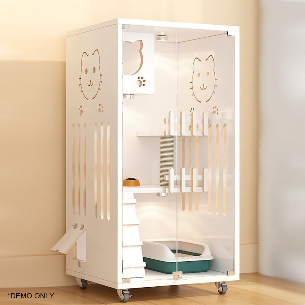 Homelements Solid Wood Luxury Wooden Cat Villa Cat House Home Indoor  Solid Wood Sisal  Post Cat Climbing Frame Cat Bridge Cat House Cat House Large Space Pet Cage Multi-Feature Enclosed Cat Condo Wooden Pet House Cat with Scratching Post Wheels