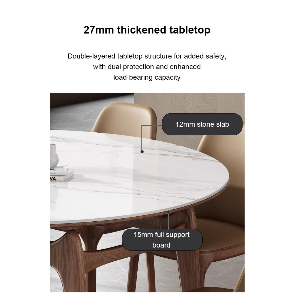 Homelements  Marble Rock Plate Telescopic Dining Table and Chair Set Solid Wood Folding Square Change Round Heat-resistant Round White Dining Table Kitchen Living Room Furniture