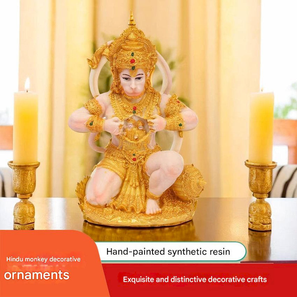 Creative Hindu Resin Kneel on One Knee Hero Monkey Hanuman Sculpture