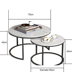 Homelements White Rock Slab Coffee Table Light Luxury Retractable Small Round Table Combination Modern Simple Living Room Rock Slab Coffee Table   Living Room Furniture Round Coffee Side Table Modern Design