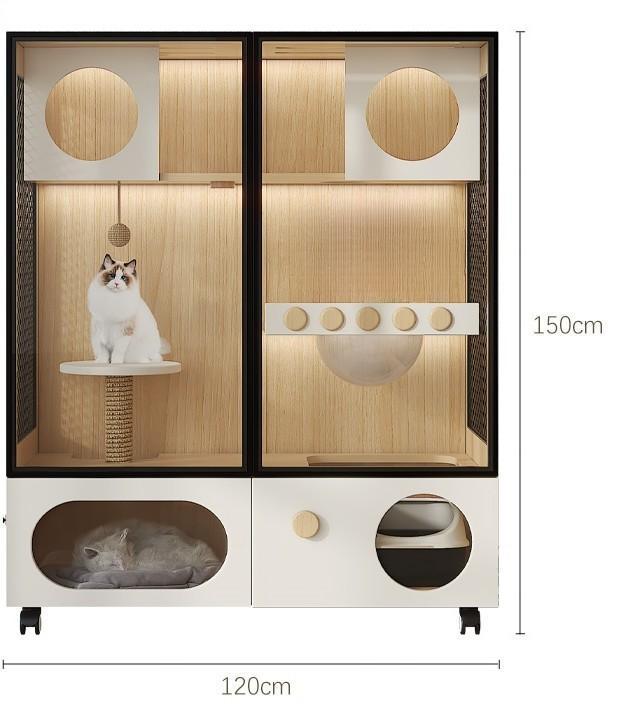 Homelements Wood Cat Cage for Living Room Cat House Movable Light Luxury Creative Household Cage for Cats