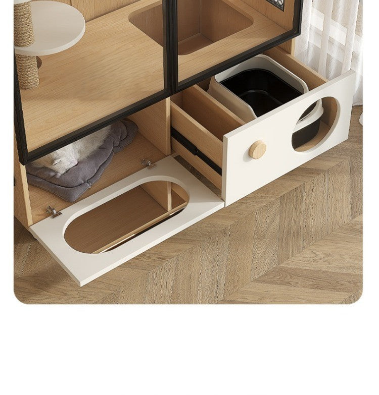 Homelements Wood Cat Cage for Living Room Cat House Movable Light Luxury Creative Household Cage for Cats