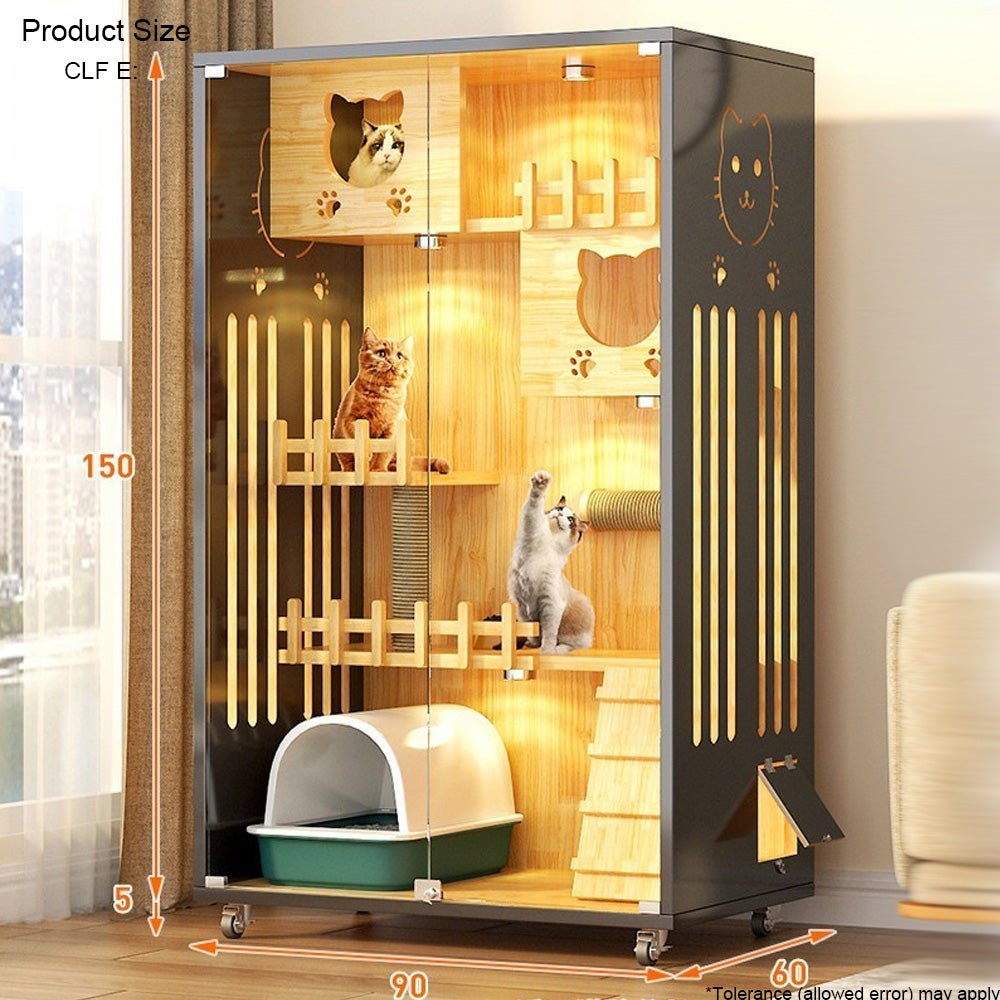 Homelements Luxury Wooden Cat Villa Cat Apartment Indoor Solid Wood Sisal Cat Scratching Post Cat Climbing Frame  Pet House Pet Villa Customized  Indoor Outdoor Big Cat House