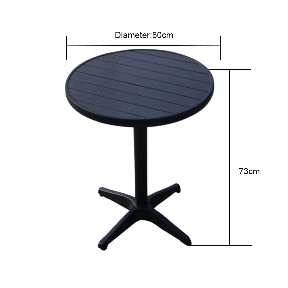 Homelements Outdoor Tables and Chairs Plastic Wood Leisure Outdoor Balcony Villa Courtyard Tea Shop Cafe Waterproof Sunscreen Tables and Chairs Black Outdoor Dinning Set Balcony Bar Comfortable Patio Table and Chairs  - Two Buck Chairs + 60cm Cross Round