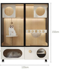 Homelements Wood Cat Cage for Living Room Cat House Movable Light Luxury Creative Household Cage for Cats