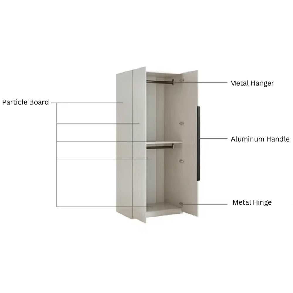 Linsay Stele 2-Door Wardrobe with Double Level Hanging