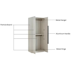 Linsay Stele 2-Door Wardrobe with Double Level Hanging