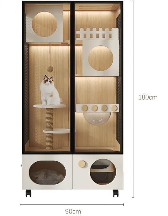 Homelements Wood Cat Cage for Living Room Cat House Movable Light Luxury Creative Household Cage for Cats