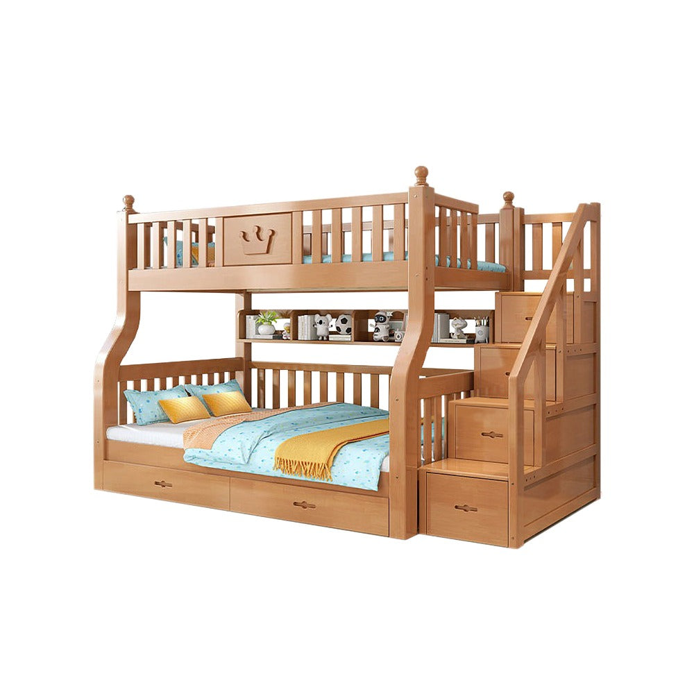 Homelements Oak Bunk Bed with Desk High and Low Bed Two-layer Bunk Bed Full Solid Wood Children's Bed Adult Mother and Child Bed