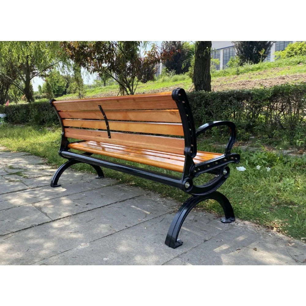 Homelements Garden Bench Iron Legs Outdoor Chair – Black Orange