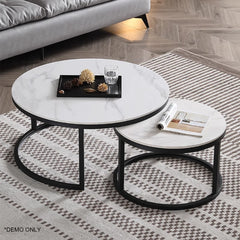 Homelements White Rock Slab Coffee Table Light Luxury Retractable Small Round Table Combination Modern Simple Living Room Rock Slab Coffee Table   Living Room Furniture Round Coffee Side Table Modern Design