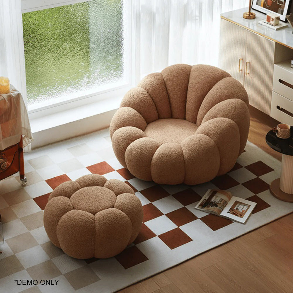 Linsay Lotus Toffee Boucle Armchair with Ottoman