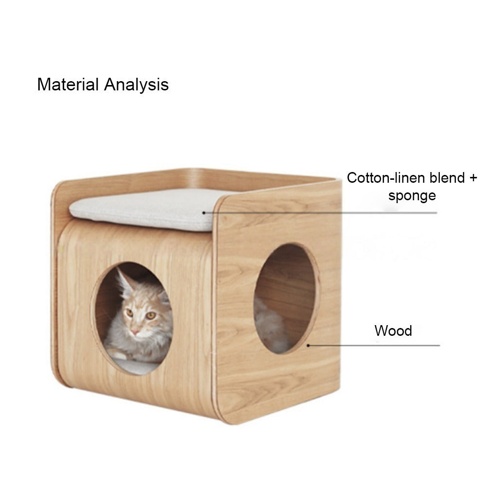 Homelements Solid Wood Cat Bed Coffee Table Minimalist and Versatile Detachable and Washable Pet Cat Bed Set with Storage Bedside Cabinet Pet Furniture Cat House Wooden Small To Medium Size Pet Bed