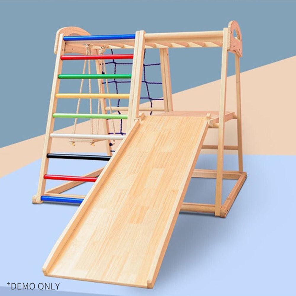 Sports Studio Platform Solid Wood Children Climbing Frame with Swing Double-sided Slide Children's Playground