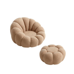 Linsay Lotus Toffee Boucle Armchair with Ottoman