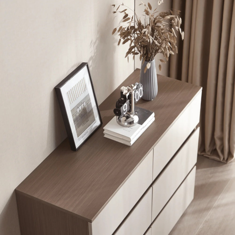 Linsay Rena Chest of 6 Drawers, Warm Wood & Grey