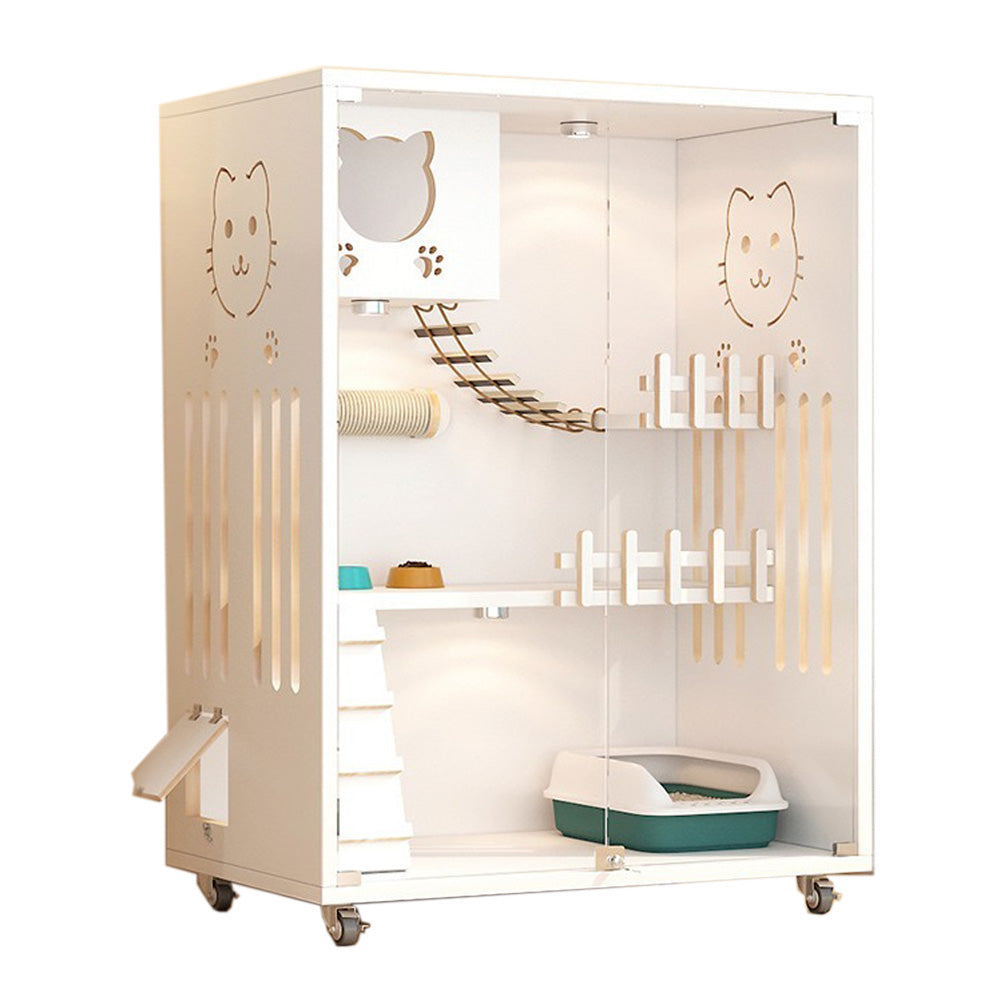 Homelements Solid Wood Luxury Wooden Cat Villa Cat House Home Indoor  Solid Wood Sisal  Post Cat Climbing Frame Cat Bridge Cat House Cat House Large Space Pet Cage Multi-Feature Enclosed Cat Condo Wooden Pet House Cat with Scratching Post Wheels