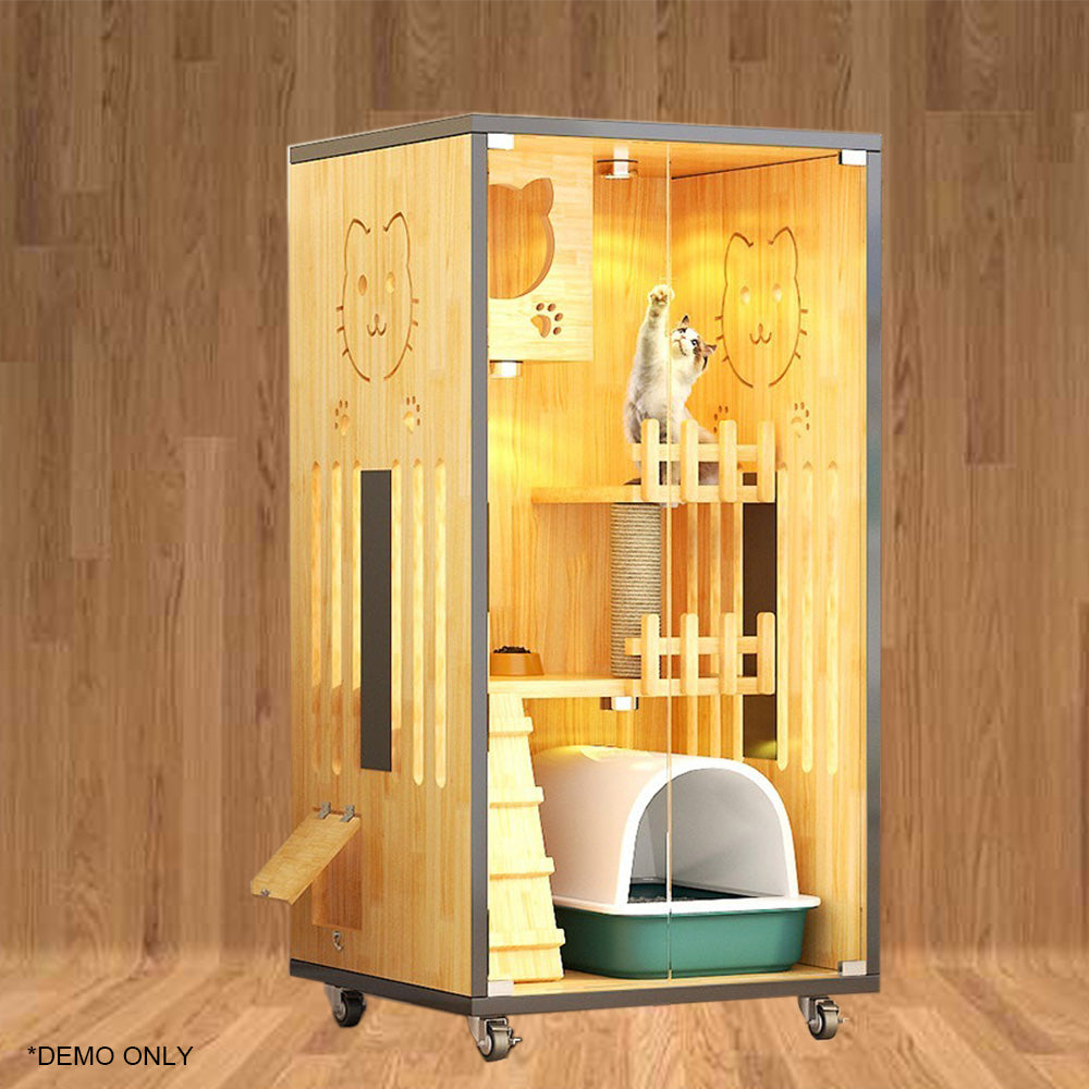 Homelements Solid Wood Luxury Wooden Cat Villa Cat House Home Indoor  Solid Wood Sisal  Post Cat Climbing Frame Cat Bridge Cat House Cat House Large Space Pet Cage Multi-Feature Enclosed Cat Condo Wooden Pet House Cat with Scratching Post Wheels
