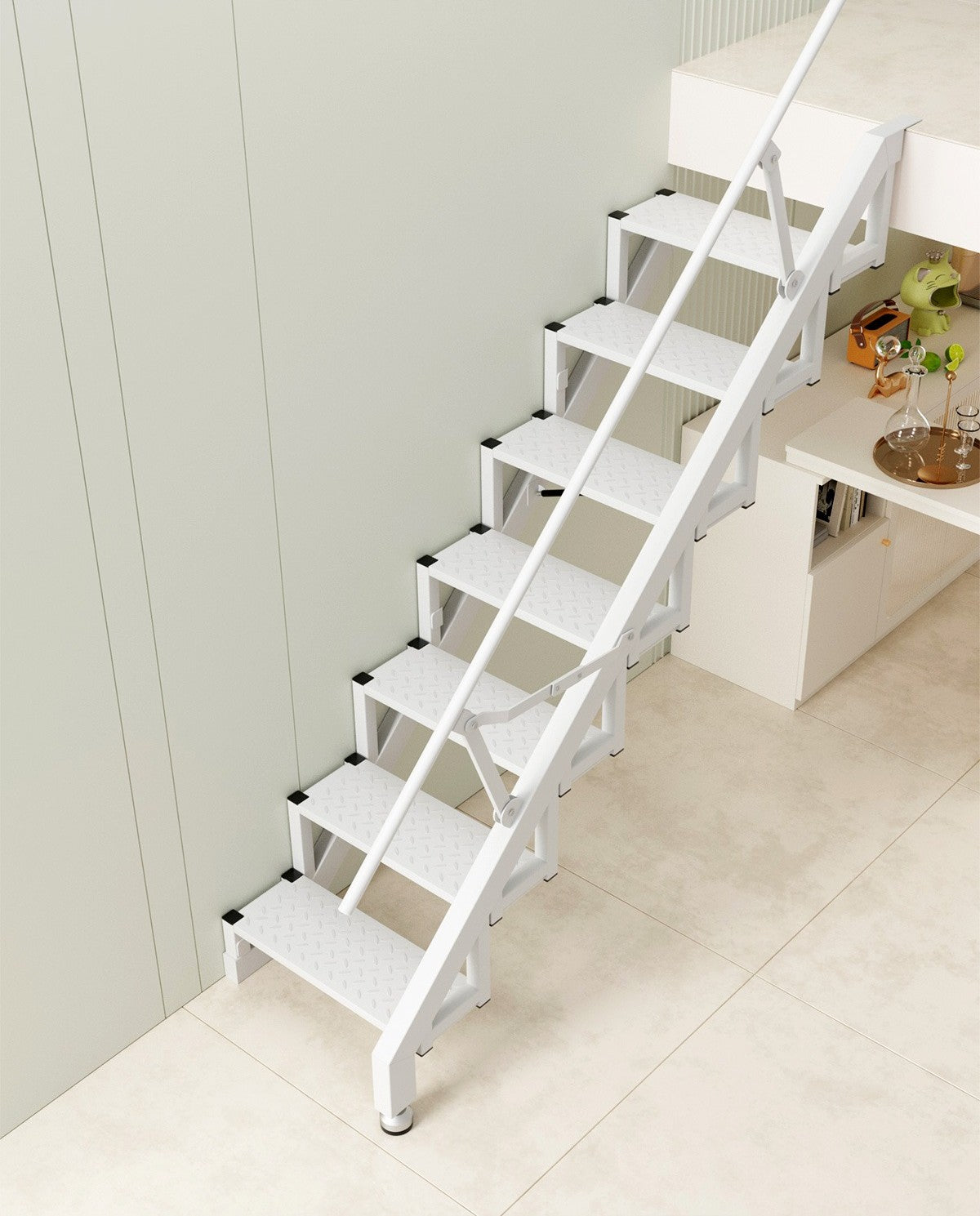 Folding Staircase Against The Wall Attic Garage Carbon Steel Welding Expansion Screw Fixation Indoor and Outdoor Ladders