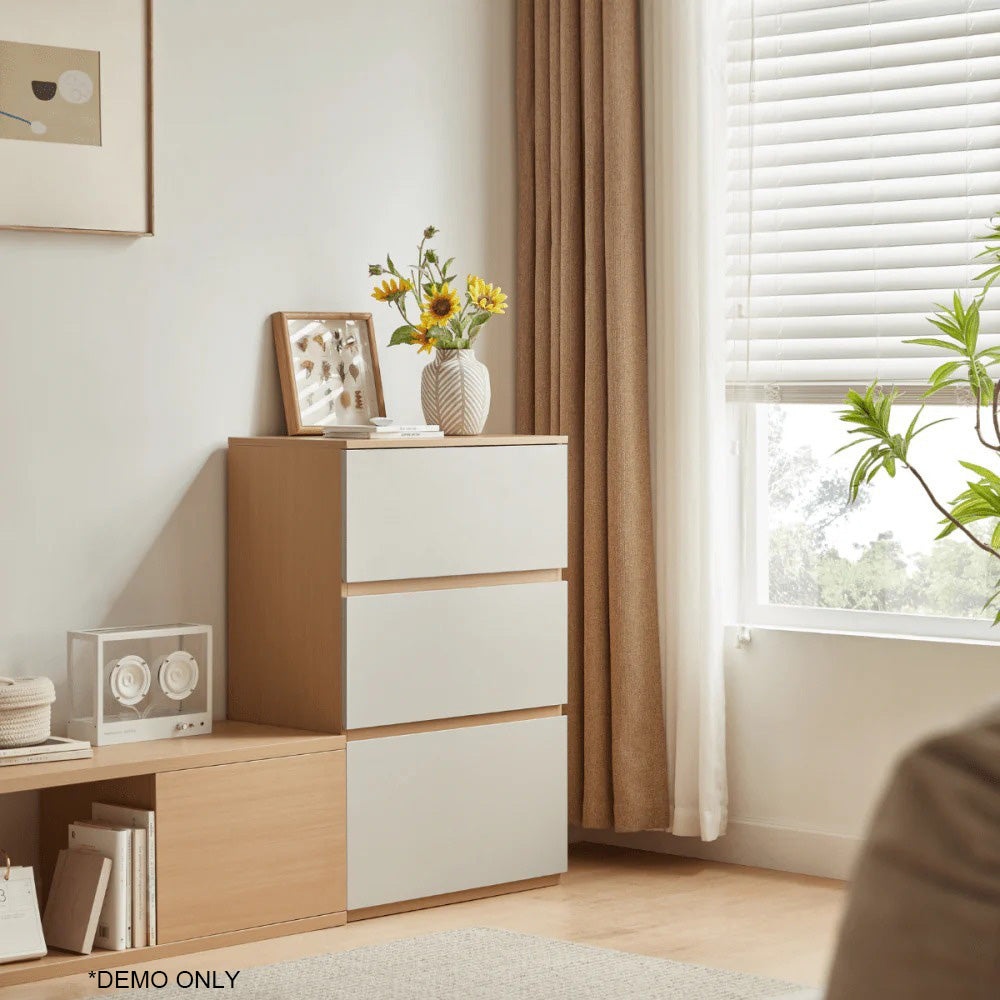 Linsay Rena Chest of 3 Drawers, Oak & Light Grey