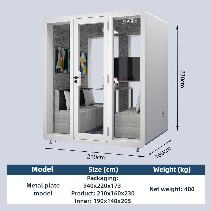 Homelements 4 Persons 2.1x1.6x2.3m White & Black Metal Plate Model Mobile Soundproof Room Home Live Broadcast Room Singing Cabin Recording Studio Indoor Telephone Booth Piano Sleeping Soundproof Silent Cabin