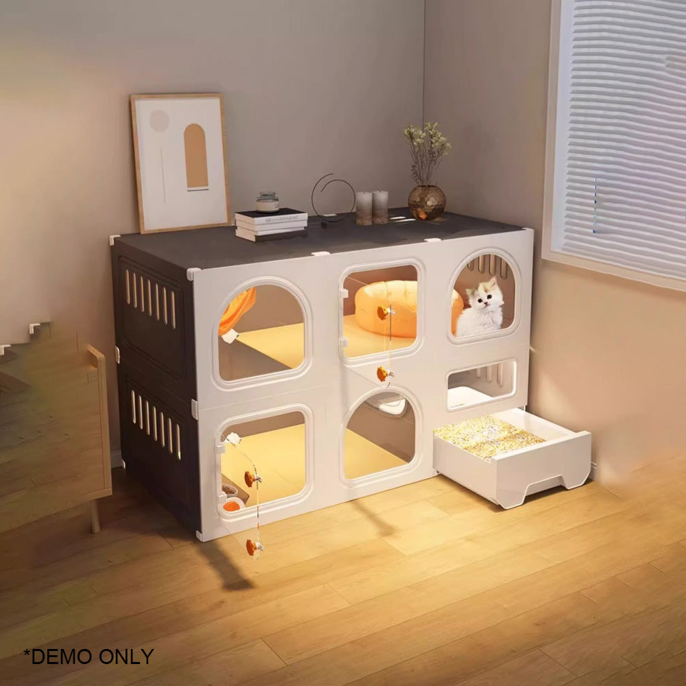 Homelements Cat Villa with Litter Box Integrated Home Indoor Pet Cage Cat Fence  Cat Tree  and Cat Toilet in One  Small-sized  Space-saving Cat Cabinet