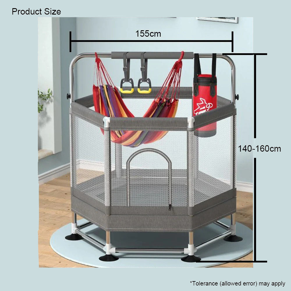 Sports Studio 155cm Hexagonal Indoor Trampoline with Sandbag and Swing