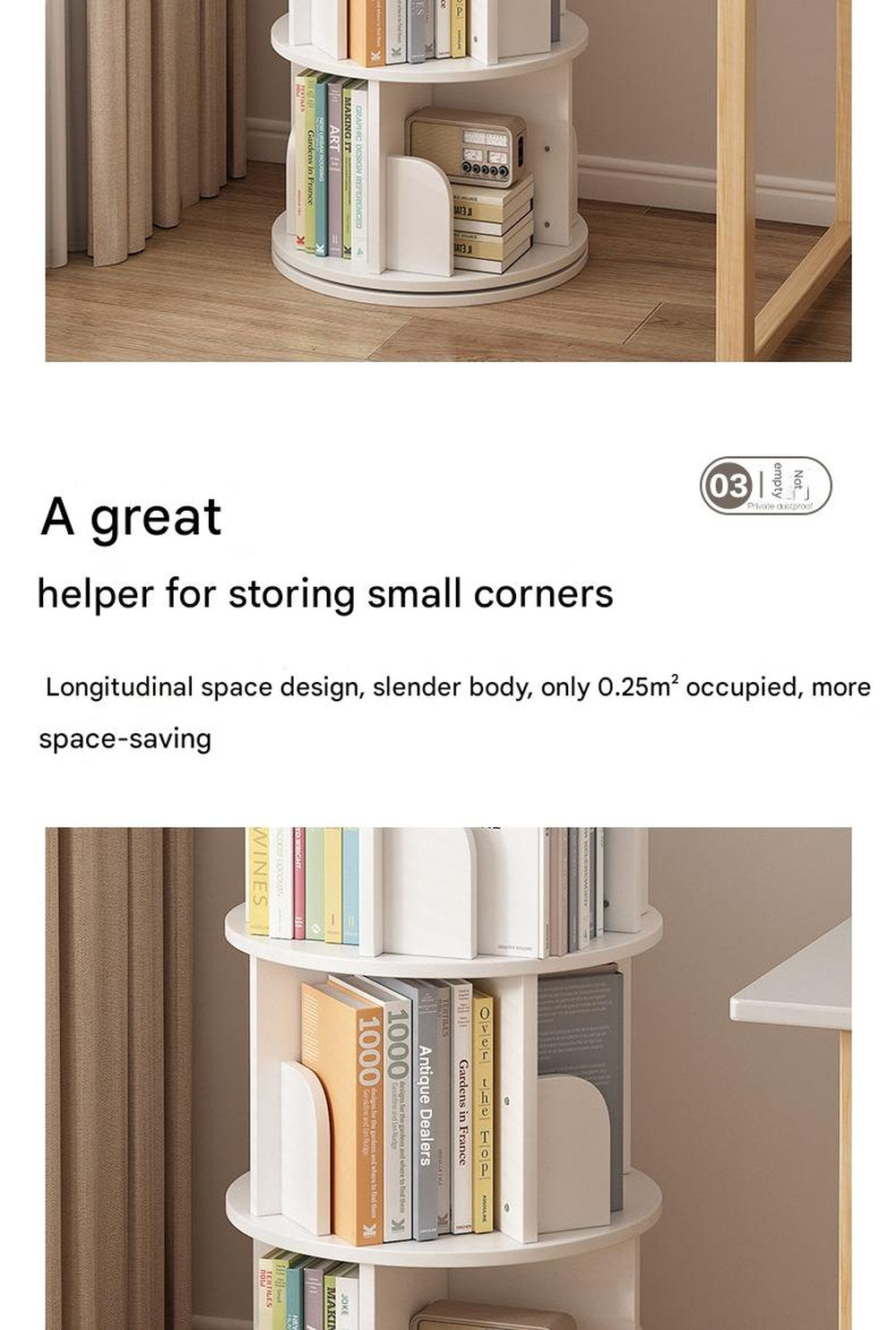 Rotating Bookshelf 360-degree Bookcase Round Vertical Floor Bookshelf Household Space Saving