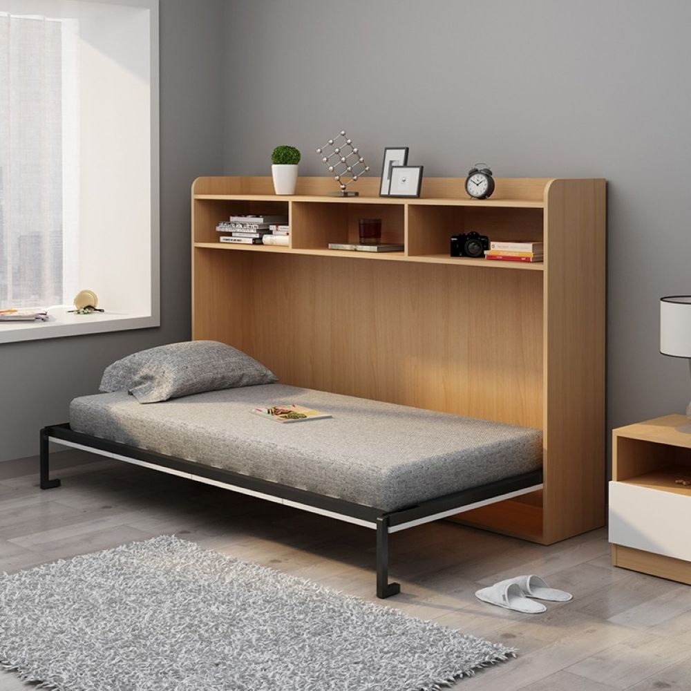 Simple Folding Wall Bed Storage Cabinet Nordic Small Apartment Multi-functional Rollover Invisible Bedside Cabinet Bed Vertical Flip Hidden Bed