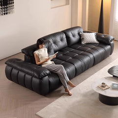 Medieval Black Straight Leather Sofa