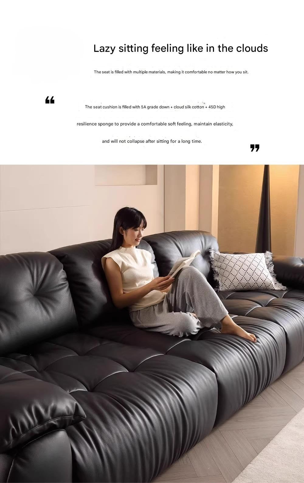 Medieval Black Straight Leather Sofa