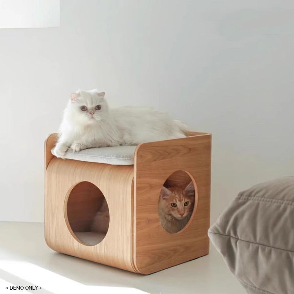 Homelements Solid Wood Cat Bed Coffee Table Minimalist and Versatile Detachable and Washable Pet Cat Bed Set with Storage Bedside Cabinet Pet Furniture Cat House Wooden Small To Medium Size Pet Bed