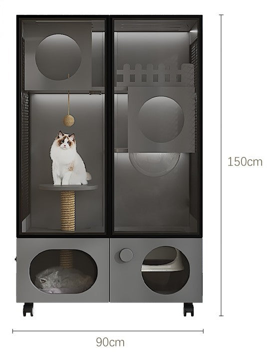Homelements Wood Cat Cage for Living Room Cat House Movable Light Luxury Creative Household Cage for Cats