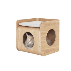 Homelements Solid Wood Cat Bed Coffee Table Minimalist and Versatile Detachable and Washable Pet Cat Bed Set with Storage Bedside Cabinet Pet Furniture Cat House Wooden Small To Medium Size Pet Bed