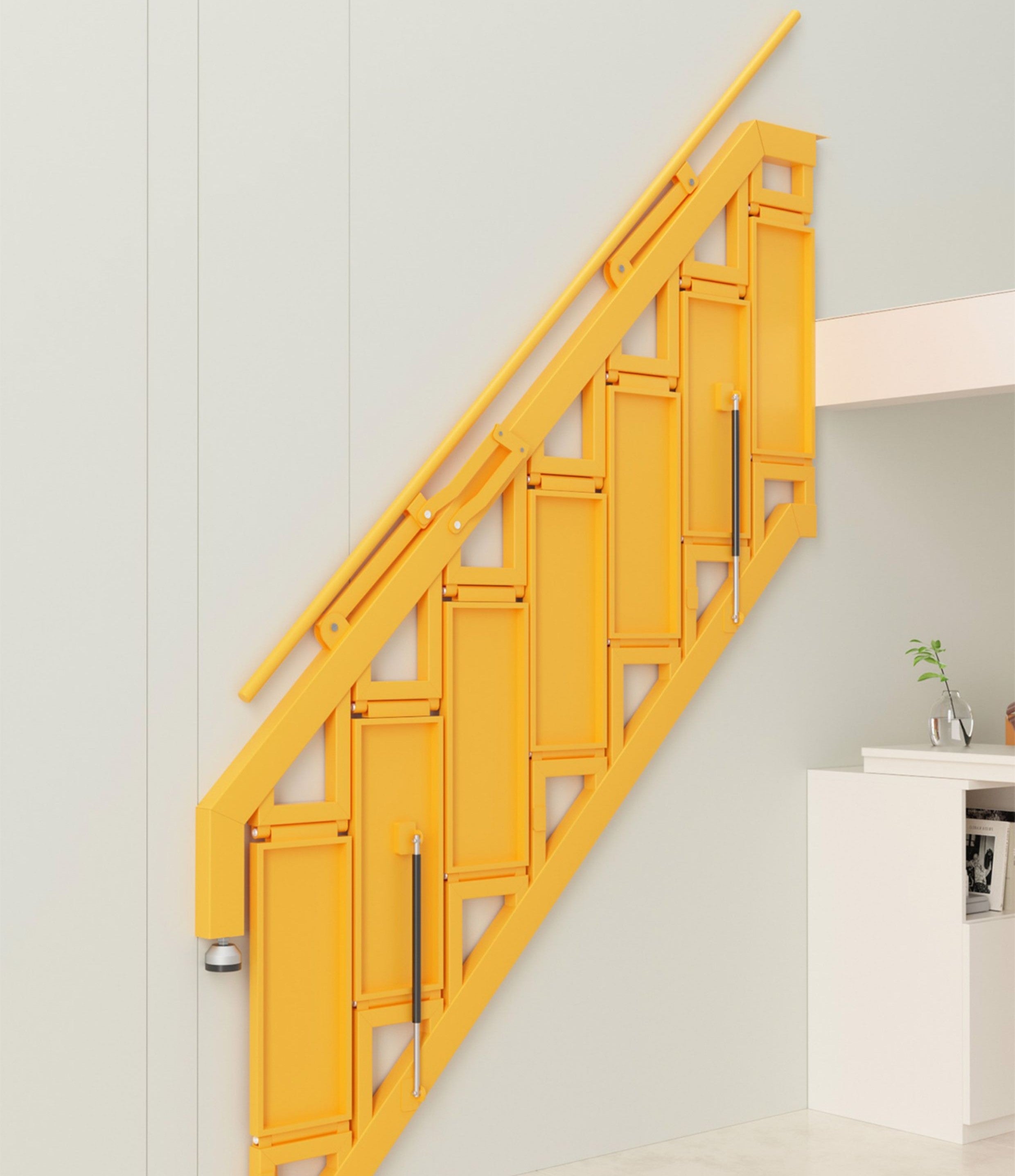 Folding Staircase Against The Wall Attic Garage Carbon Steel Welding Expansion Screw Fixation Indoor and Outdoor Ladders