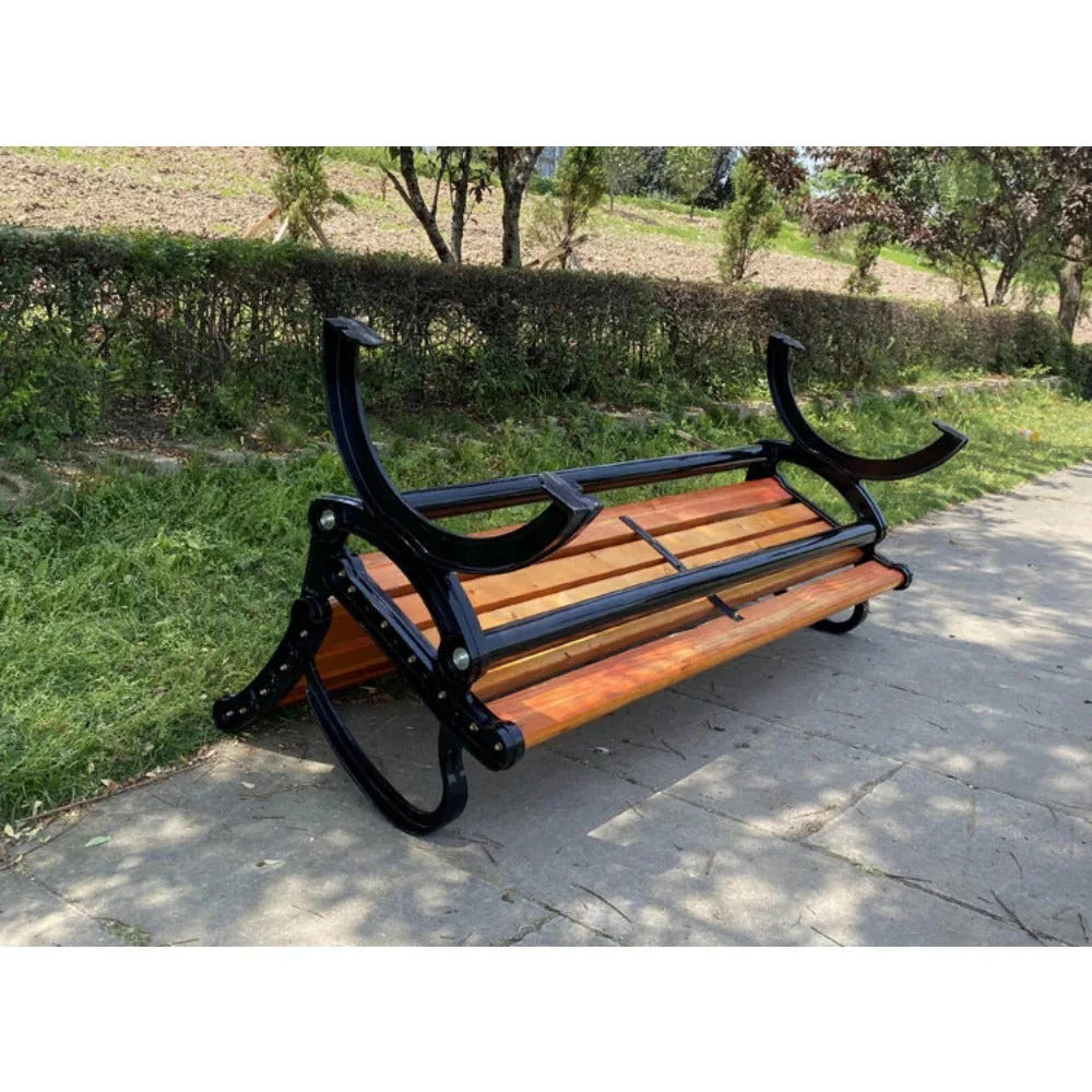 Homelements Garden Bench Iron Legs Outdoor Chair – Black Orange