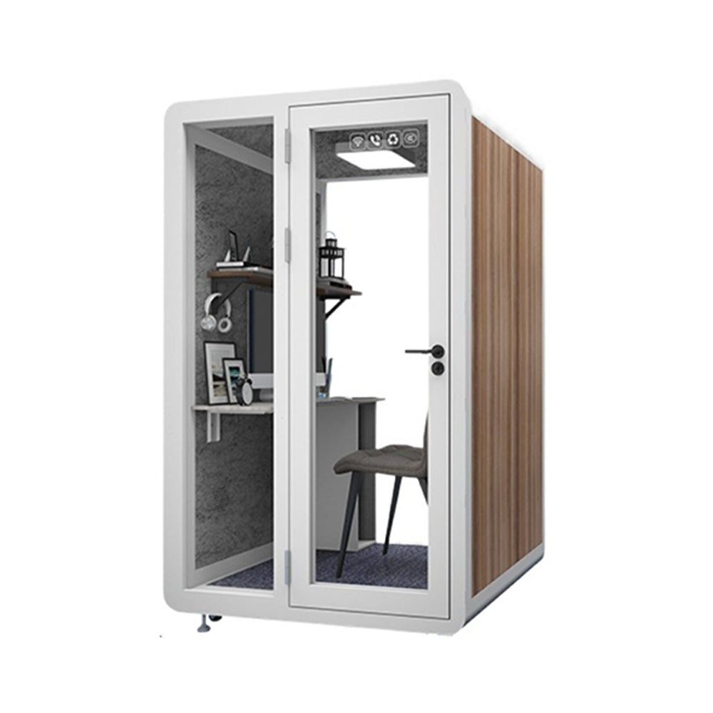 Homelements Portable Soundproof Booth 1.4x1.2m W/ Lighting / Mobile Soundproof Room  Live Broadcast Room  Learning Room   Telephone Booth  Business Office Meeting Room - White